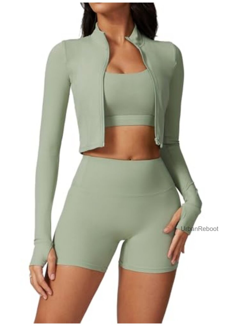3 Piece Women's Workout Set High Waisted Seamless Crop Top Jacket Yoga Gym